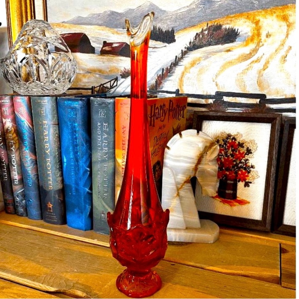 Vintage Viking Glass Epic Leaf Persimmon Vase